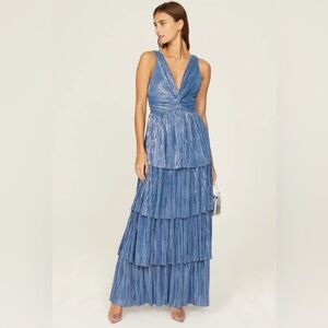 Sabina Blue Ruffled Tiered Maxi Gown